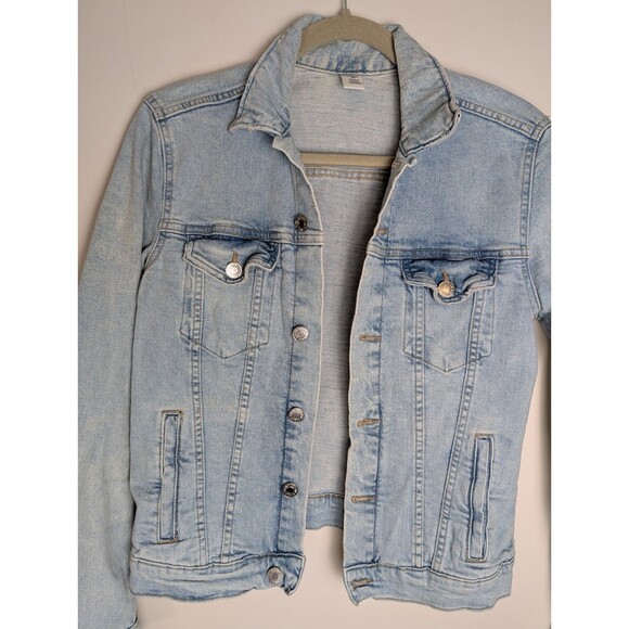 H&M &Denim Women's Jacket Light Wash Distressed Front Double Pocket Button Sz 8 - Picture 2 of 10